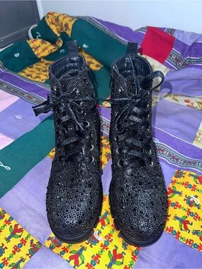 Corkys Black Rhinestone Lace-Up Combat Boots